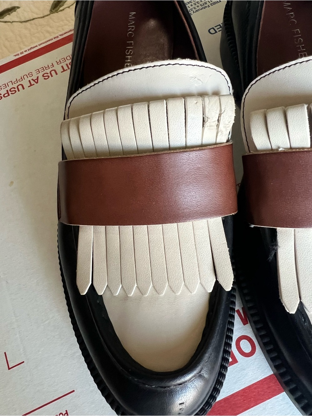 Marc Fisher Women’s Calixy Fringe Slip-on Loafers Size 8M Black Cream Preppy - Picture 5 of 10